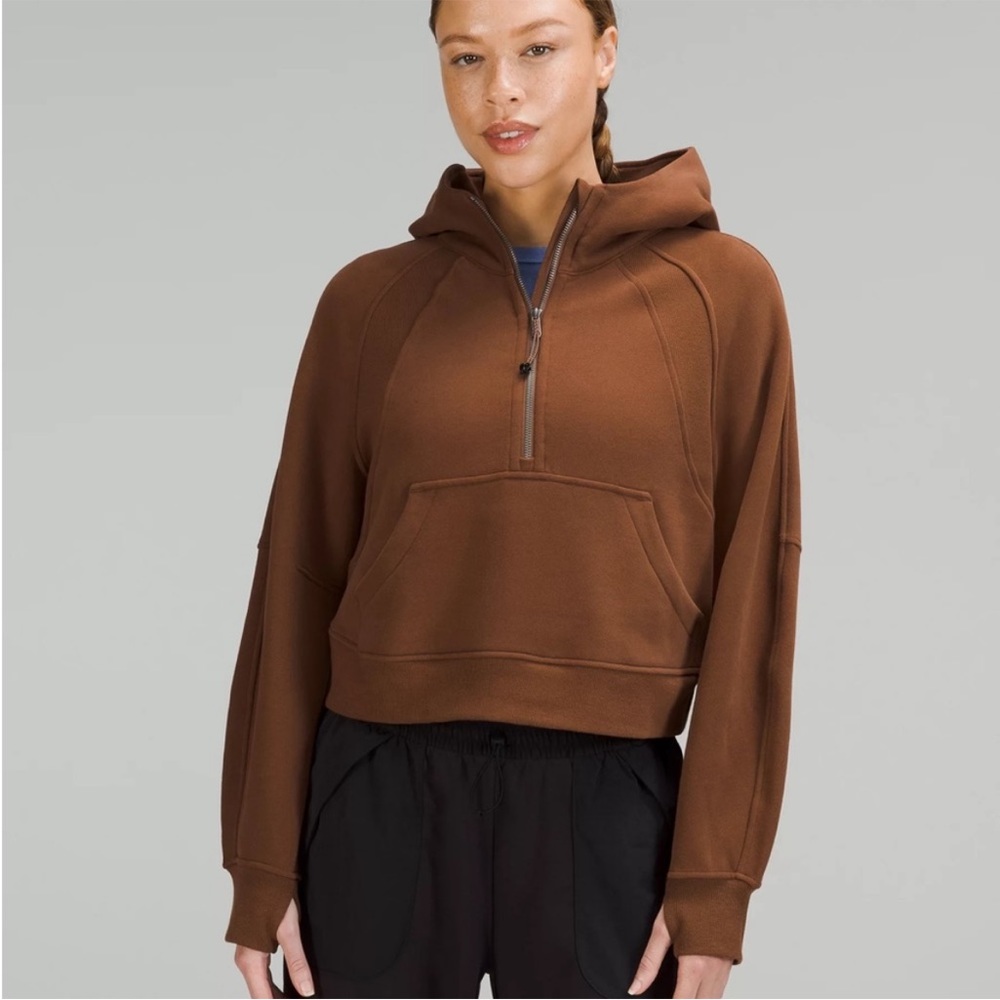 Lululemon half zip hooded scuba in roasted brown